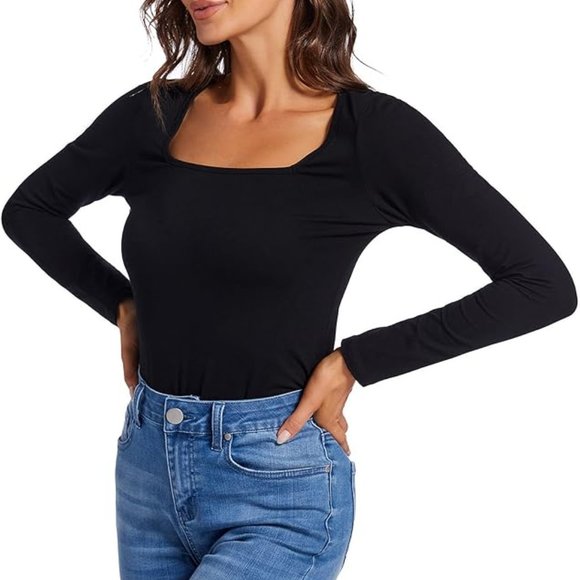 Women's Basic Long Sleeve Slim-Fit Square Neck Tee Shirt Top (NWOT) - Picture 1 of 15